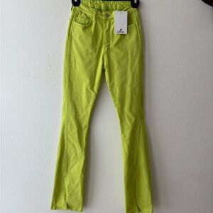 Lefon Women’s High Waist Flare Jeans Neon Lime Green Size 6 New with Tags
